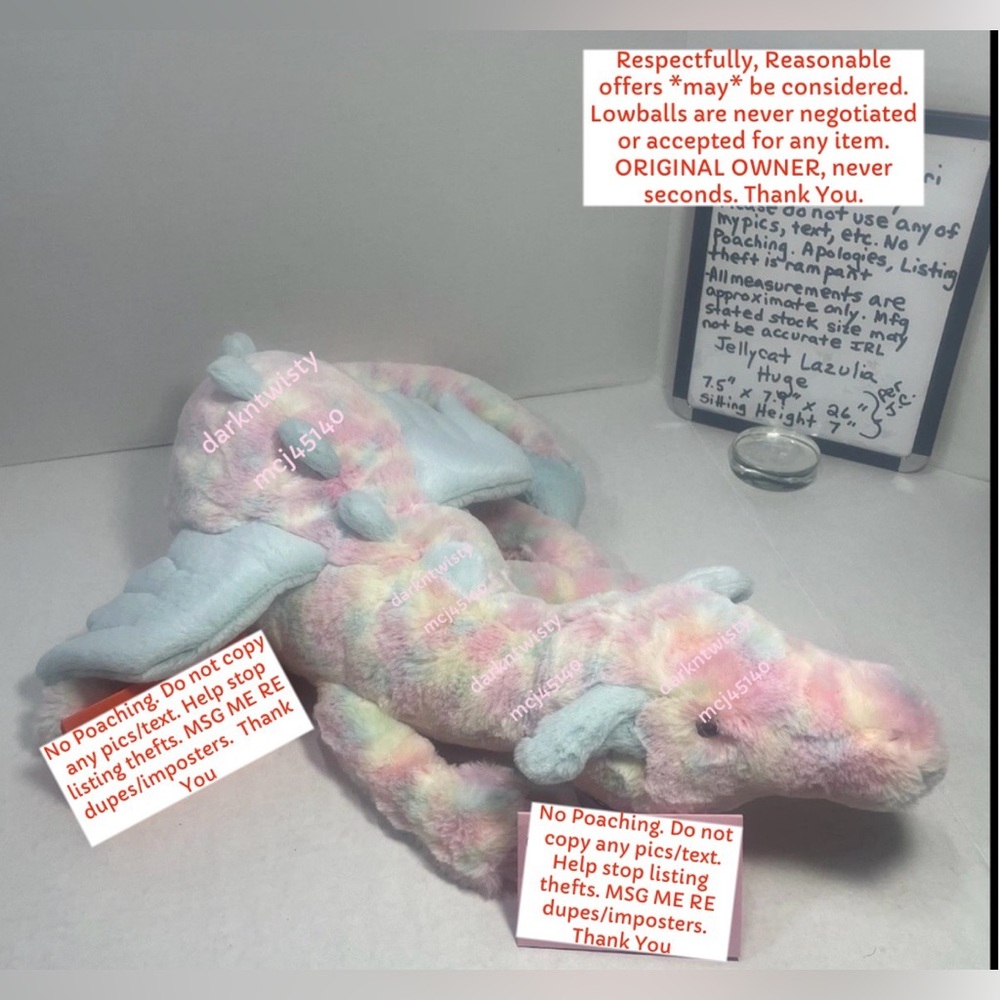 BNWT JellyCat HUGE Lazulia  Dragon MUCH BRIGHTER IRL RETIRED SIZE! AUTH RECEIPT - Picture 8 of 16